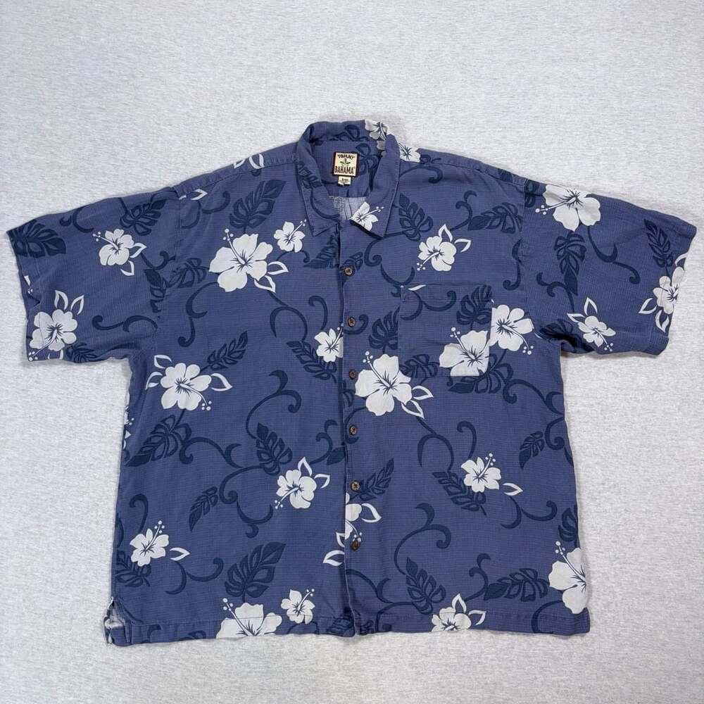 Tommy Bahama Blue Floral Hibiscus Silk Short Sleeve Hawaiian Camp Shirt XXL